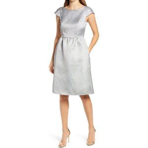 NWT Dessy Collection Bateau Neck Cap Sleeve Cocktail Dress Cloudy Gold 4